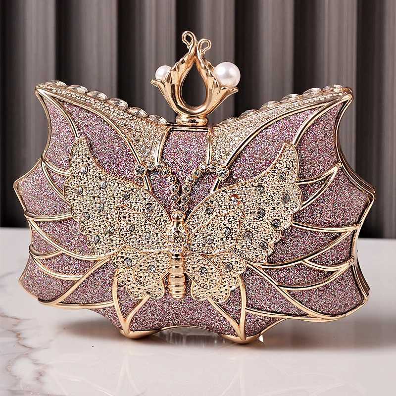 Fashion Luxury Evening Bags Hollow Butterfly Party Bag Bridal Wedding Diamond Clutch Elegant Banquet Handbags Dinner Purse Sac M250625