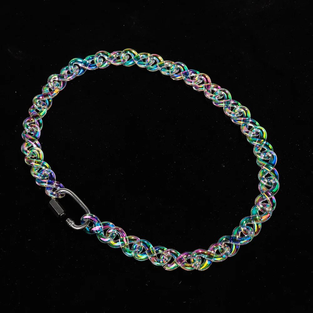 Iridescent Acrylic Infinity Chain Choker Women Men Rock Laser Clear Geometric Link Lock Pendant Necklace Party Jewelry Gift 250625