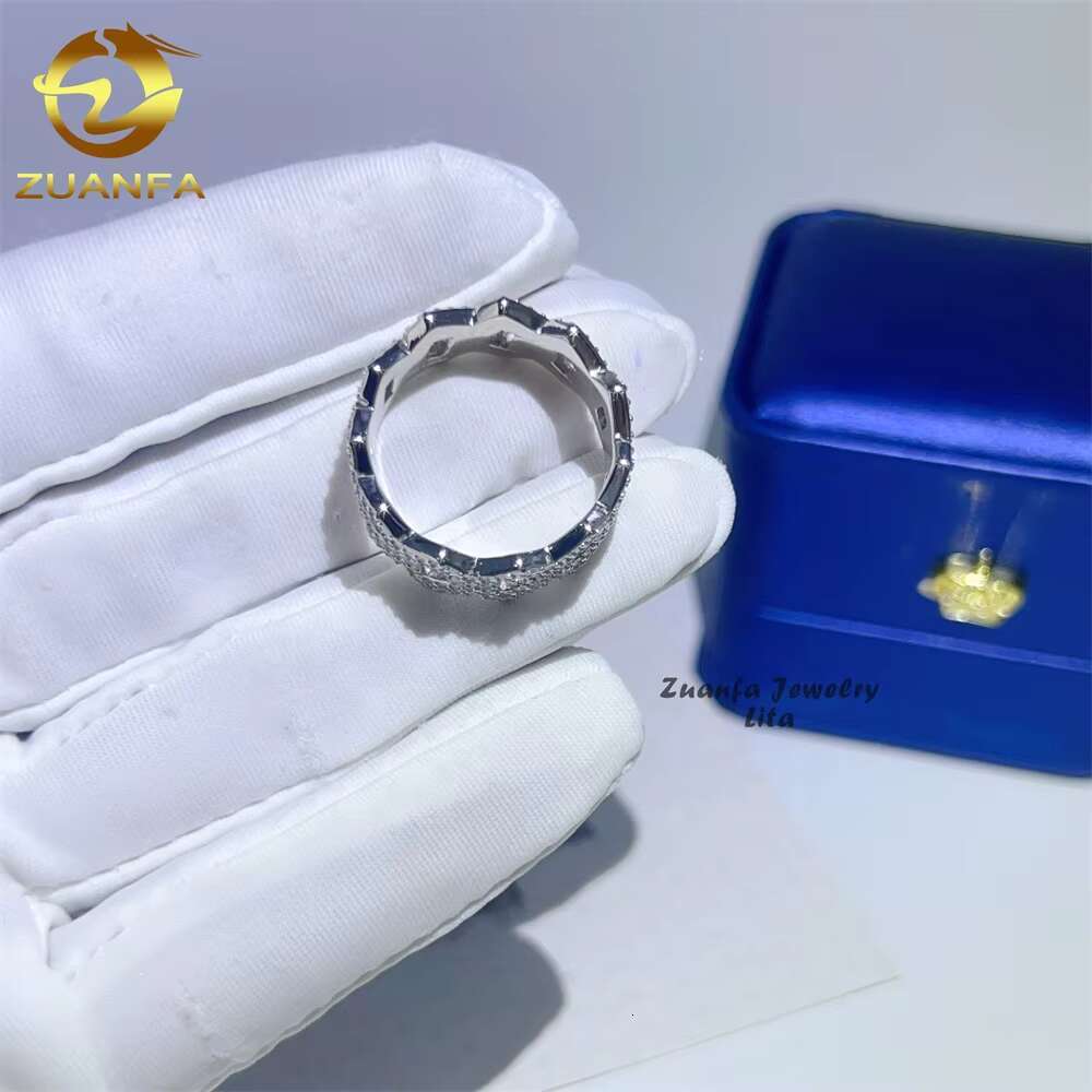 Wholesale Factory Price Moissanite Jewelry 925 Silver Iced Out 2 Row Diamond Cuban Rings Hip Hop Moissanite Ring