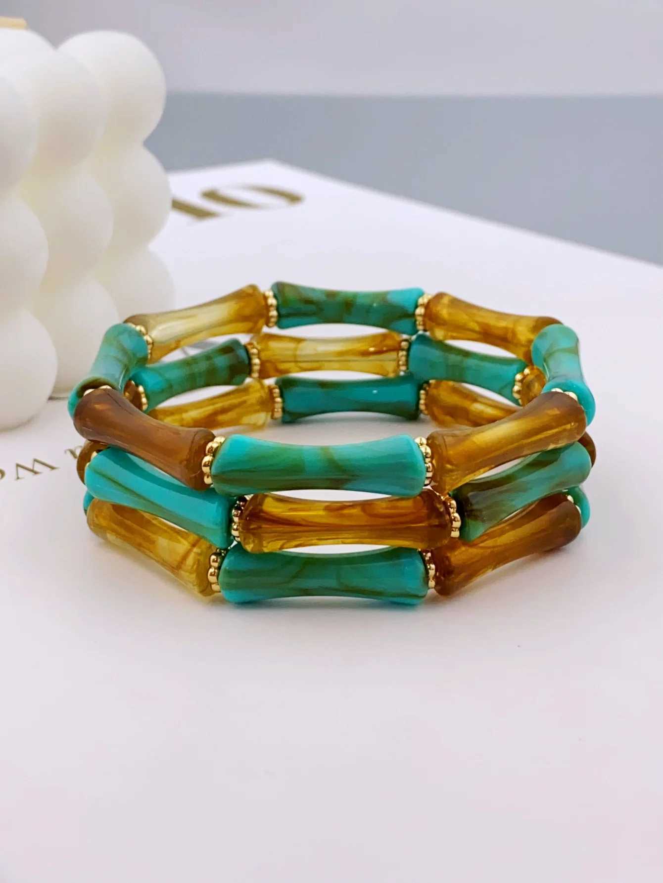 3pcs Acrylic Beaded Elastic Bracelet with Colorful Bamboo for Womens Daily Wear bracelet for wen X250625