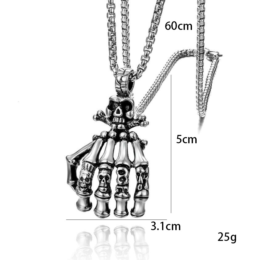 European and American Personality Ghost Claw Retro Skull Men's Titanium Steel Necklace Punk Trendy Non-mainstream Jewelry Pendant