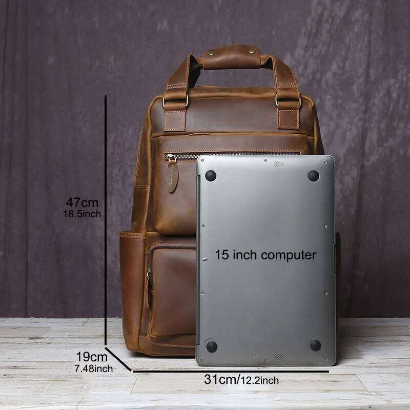 JLFGPJ Handmade Vintage Crazy Horse Leather Large Capacity Backpack Men's Genuine Cowhide Business Travel Computer Bag