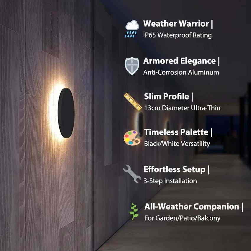 6W LED Outdoor Waterproof Wall Light IP65 Round Aluminum 13cm Black/White 90-260V AC Hardwired for Garden Patio Balcony XJ250624