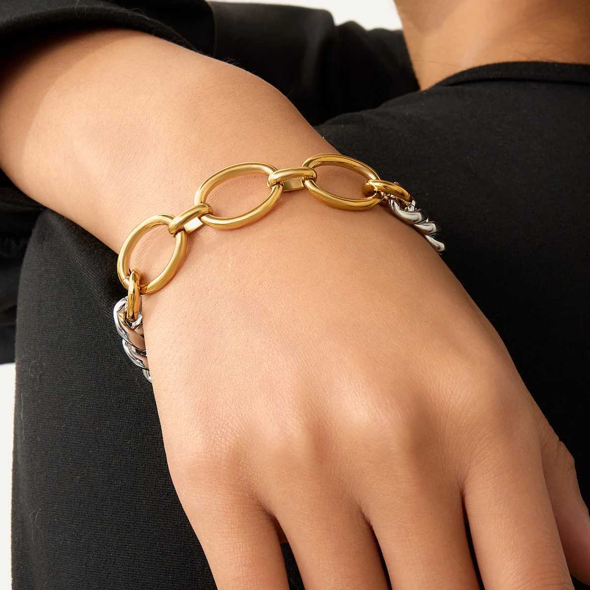 Youthway Gold Silver Patchwork Metal Chain Bracelet Stainless Steel Chain Fashion Jewelry Waterproof Rust Prntion Bracelet X250625