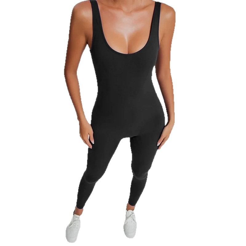 Sleeveless Deep-V Neck Jumpsuit with Postnatal Abdominal Tightening for Fitness Double Shoulder Straps & Hip Lift Support Jumpsuit