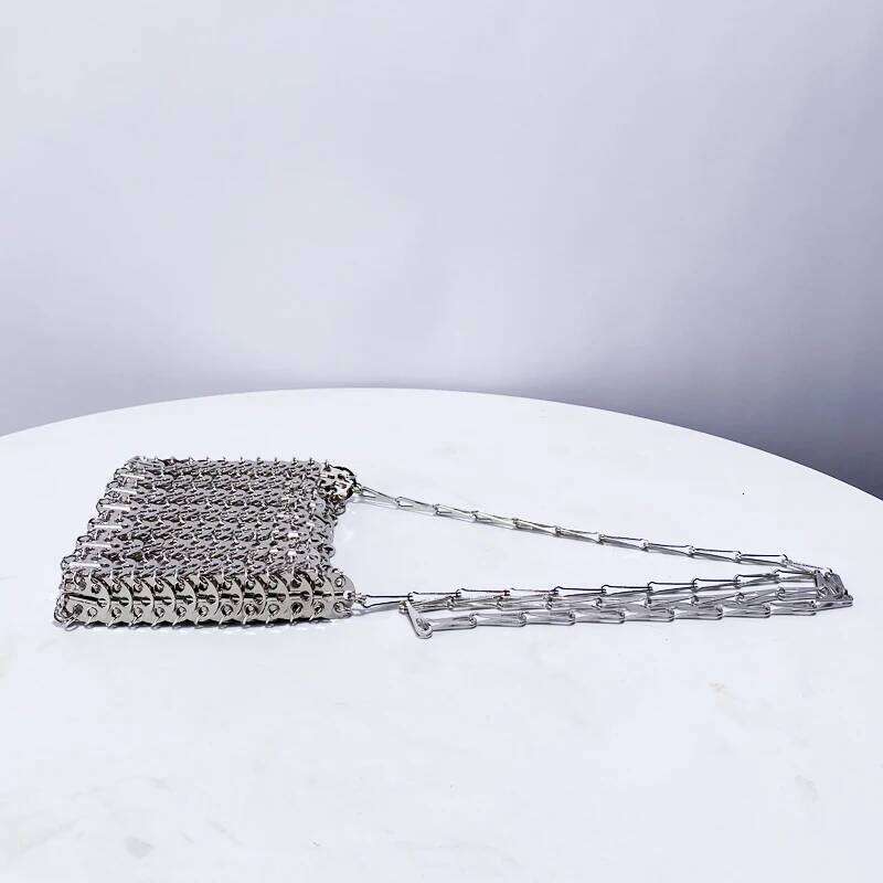 Metallic Ladies Evening Bags For Women Designer Handbags Purses 2024 New In Sequined Woven Hollow Out Mini Strap Shoulder