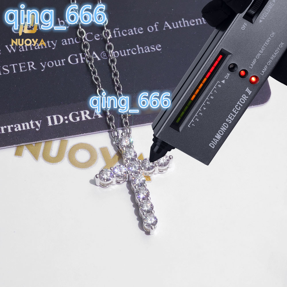 NUOYA 925 Sterling Silver Jesus Cross Pendant Iced Out Moissanite Christian Religious Jewelry White Gold Plated Gift for Women