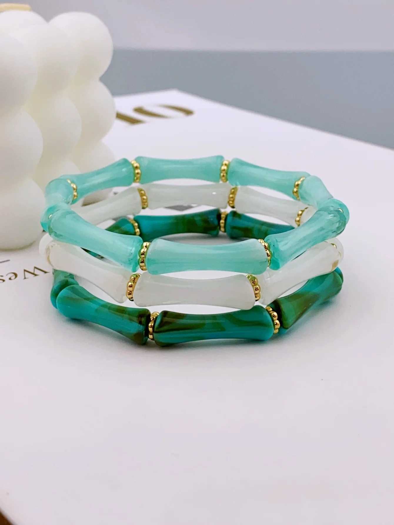 3pcs Acrylic Beaded Elastic Bracelet with Colorful Bamboo for Womens Daily Wear bracelet for wen X250625