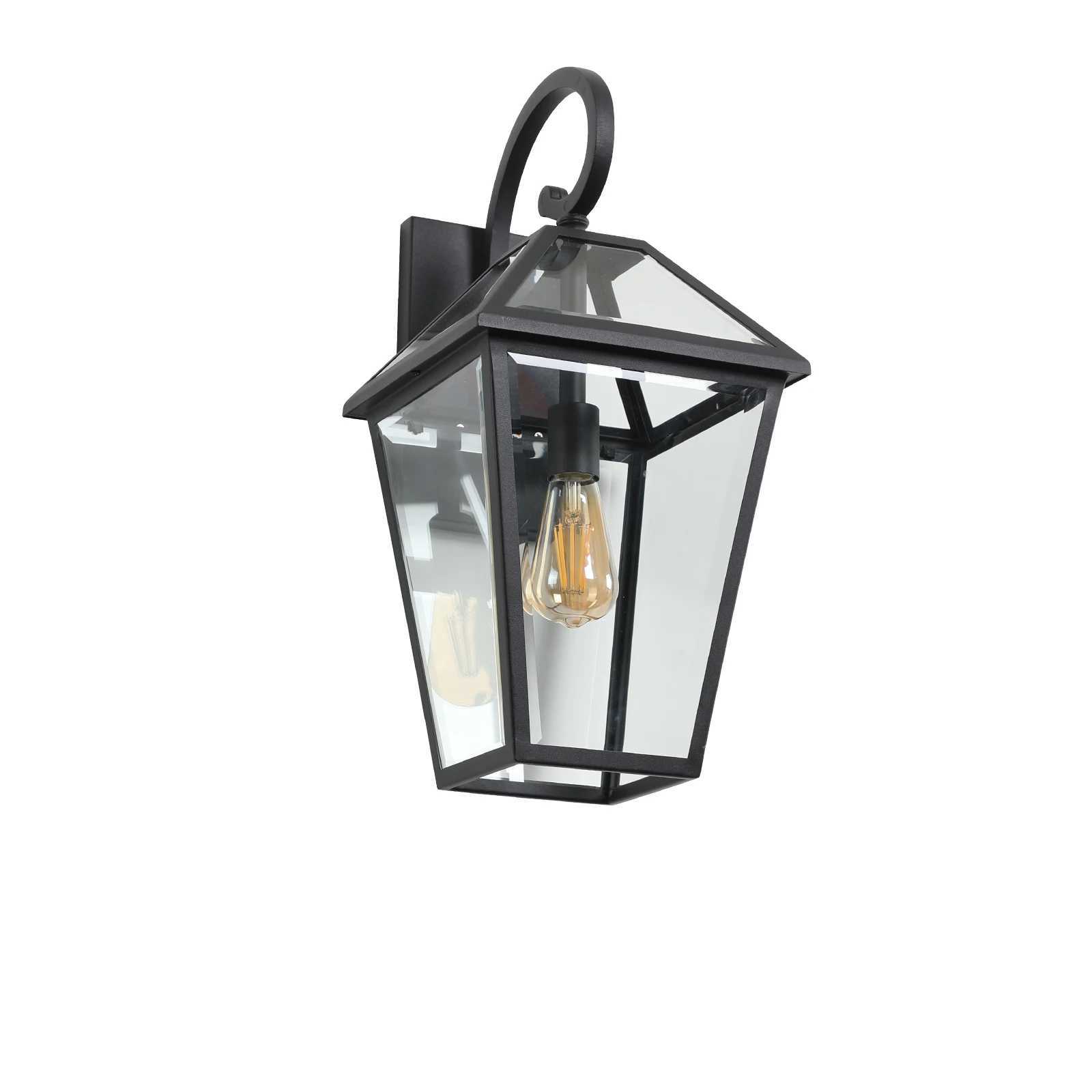 Outdoor Wall Lantern Vintage Black Waterproof Exterior Light Fixture Clear Glass Sconce Easy to Insta E26 Bulb BaseXJ250624