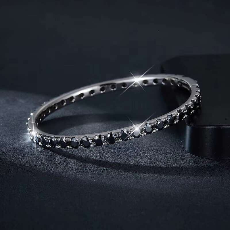 Moissanite Bangle Pass Diamond Tester 925 Solid Silver Black Moissanite Diamond 4mm Fashion Jewelry Bracelets Bangles