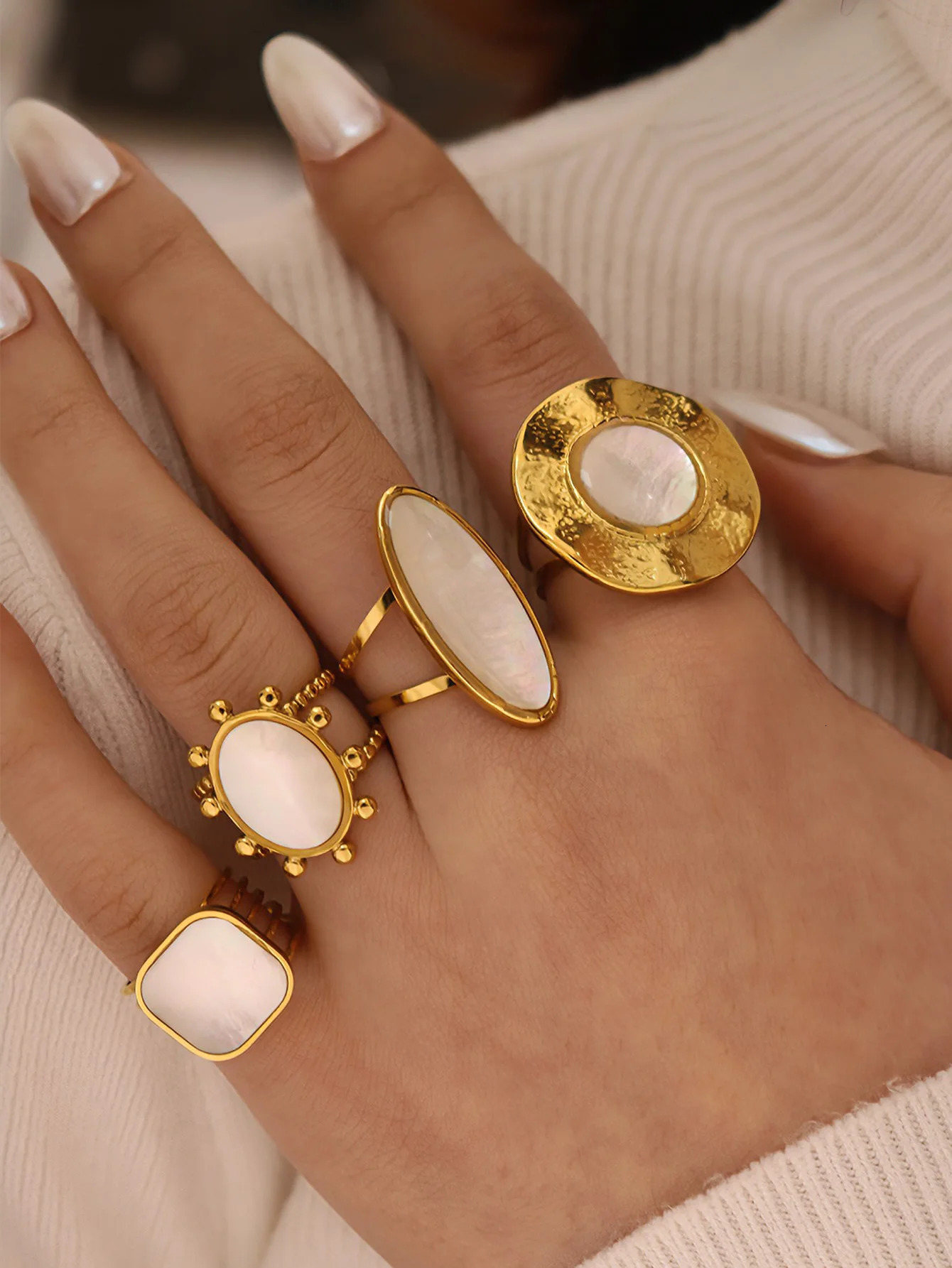 Fashion Shell Stainless Steel 18K Gold Plated Adjustable Opening Rings for Women Engagement Party Gift Temperament Jewelry 2025 250624