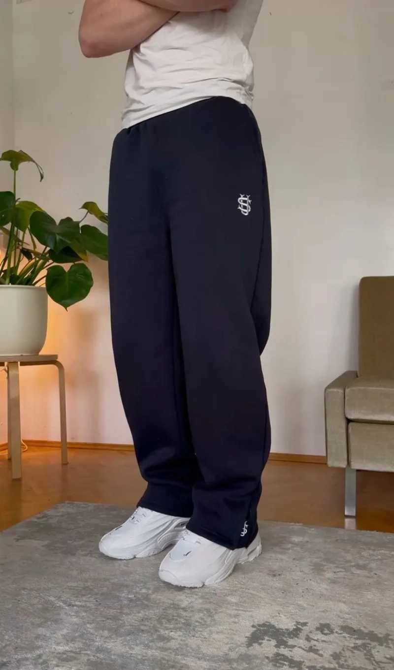 American Mens Navy Blue Y2K Joggers Coin Embroidery Berlin Street Style Bestseller Retro Hip Hop Casual Sweatpants Elastic Waist X250625