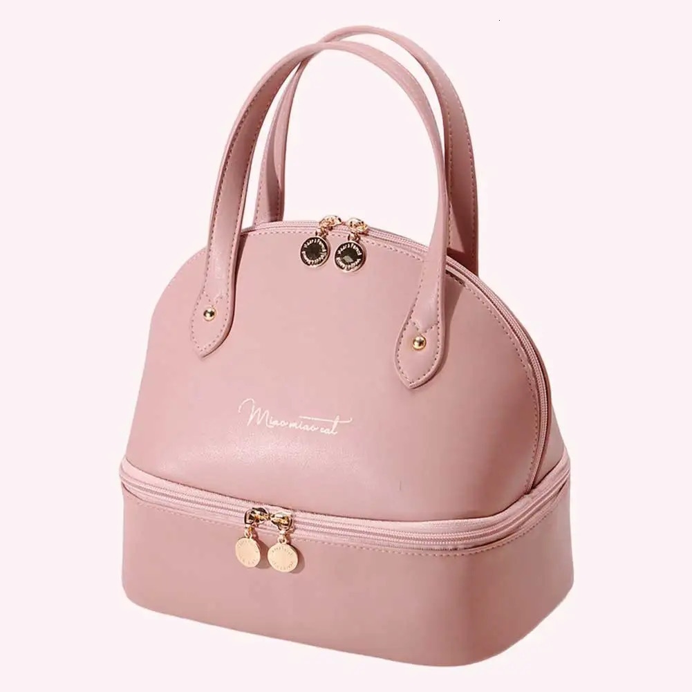 Ladies Insulated Lunch Bag Large Capacity PU Leather Lunch Tote Bag Double Layer Food Handbag Case for Travel Work School Picnic 250624
