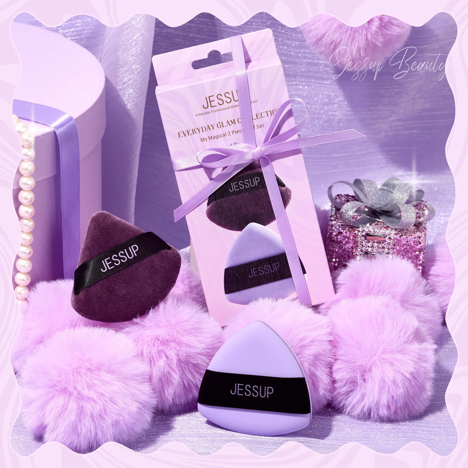 Jessup Powder Puff 2pcs Triangle Powder Puff Soft for Foundation Setting and Baking Reusable Washable Purple SP018 250625