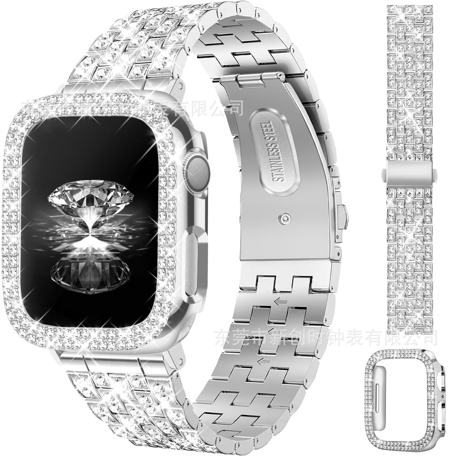Luxury Premium Stainless Steel Full Rhinestone iWatch Band Universally Compatible with Apple Watch Series 10 & Samsung Galaxy Watch 4 5 6