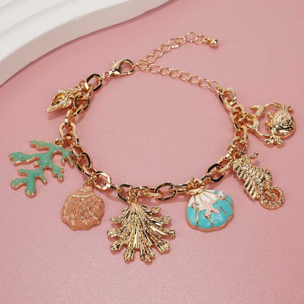 Fashion Colorful Starfish Shell Conch Bracelets For Women Gold-color Chain Bangle Ocean Wristband Summer Beach Jewelry X250625