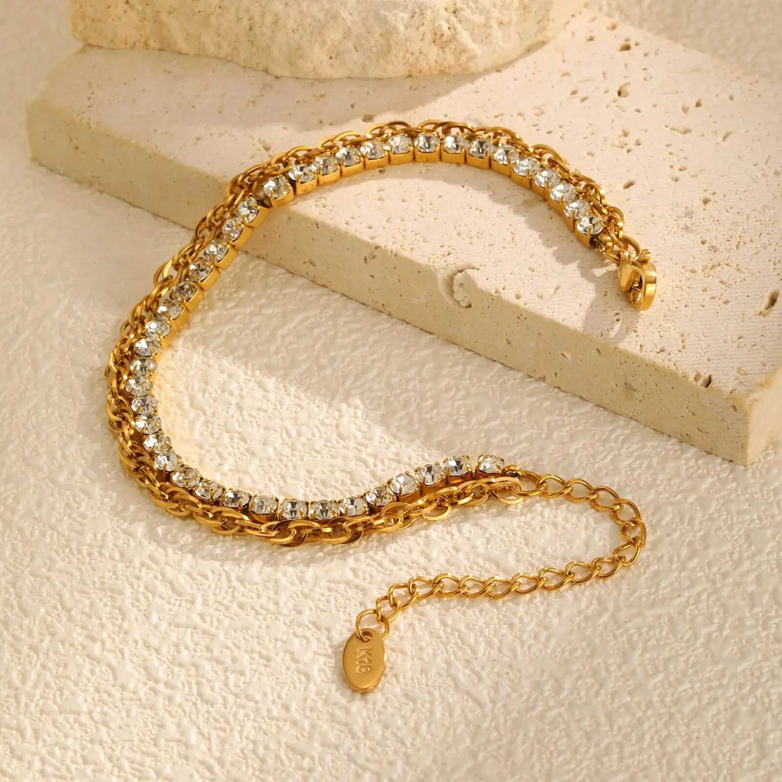 Vnox Stainless Steel Cubic Zirconia Chain Bracelet For Women Double Layer Twist Chain Charm Bracelet Luxury Jewelry Girls Gifts X250625