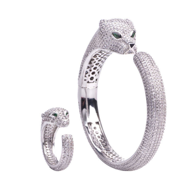 Asian gold diamond inlaid leopard head Bracelet full of zircon platinum personalized women's Bracelet 250615