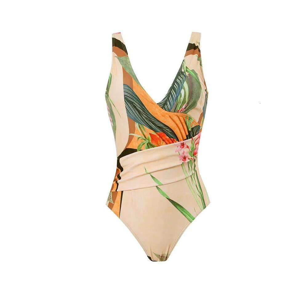 Fashion Printed One Piece Swimsuit Women 2023 Tummy Control High Waisted Bikini Set Sexy Backless Swimwear for Beach Vacation