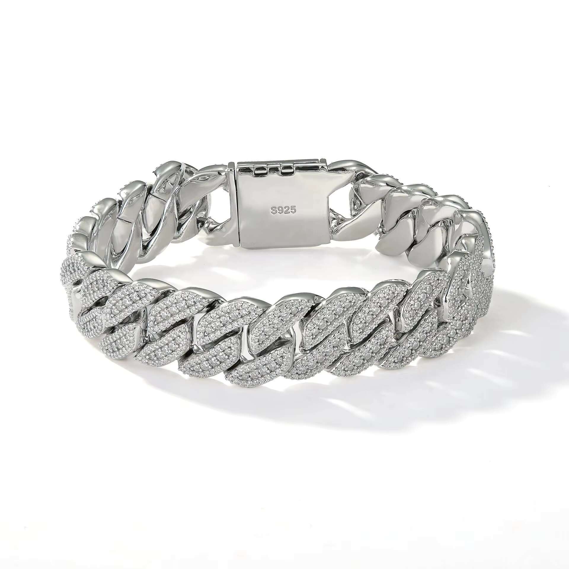 Chic Male Fashion: Elegant S925 Silver Bracelet Enhanced by Durable Moissanite Gemstones