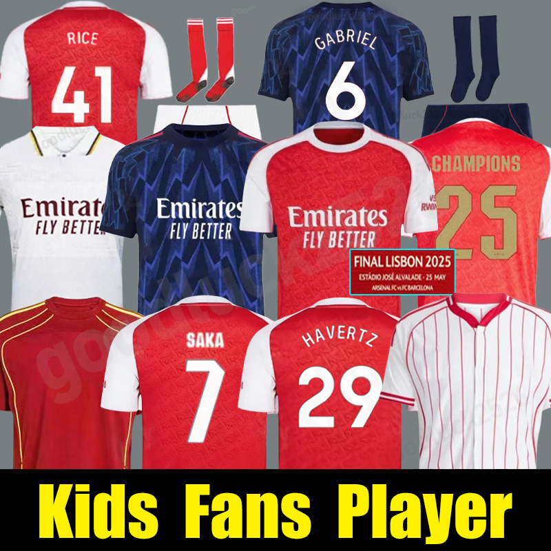 24 25 26 RICE soccer jerseys Home SAKA 2025 2026 G. JESUS MARTINELLI SALIBA HAVERTZ football shirt Men Kids Uniform FANS Player RAYA ODEGAARD CALAFIORI RUSS0 Kit Shirt