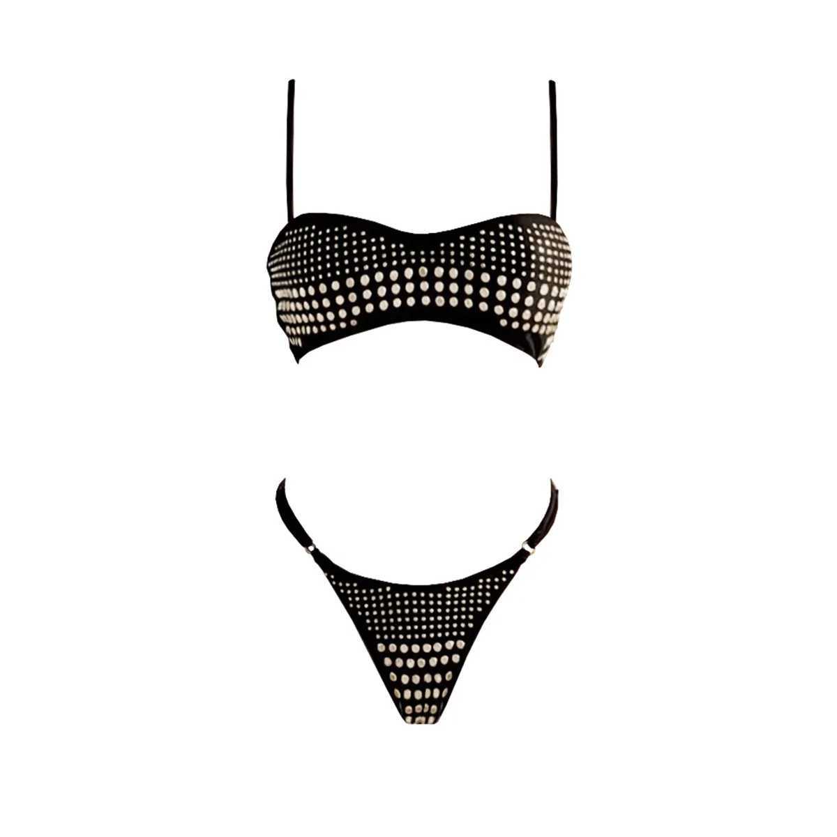 3Pcs Shiny Diamond Bikini Women Sexy Swimsuit Push Up Swimwear Bandeau Biquini Female Micro Bathing Suit Mini Skirt Beach Outfits XJ250624