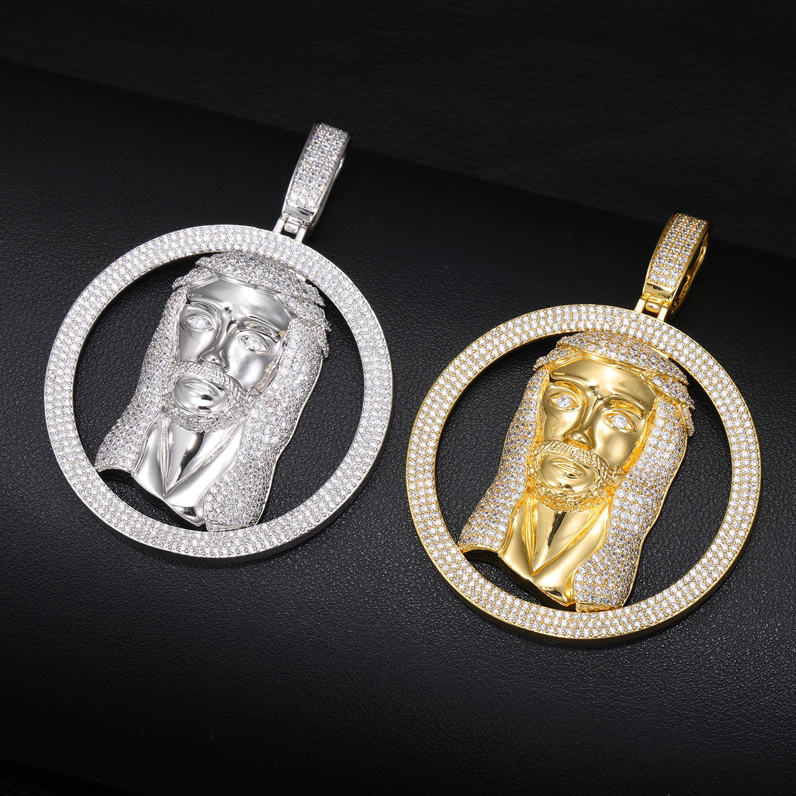Hip Hop Full 5A Zircons circle Jesus Face Pendant Necklace Men Religious Jewelry