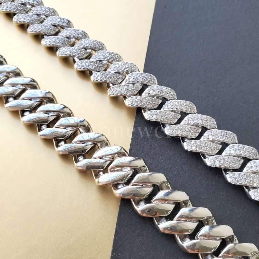 925 Sterling Silver Cuban Link Chain Premium Hip-Hop Bling Zircon Stones for Trendsetters Wedding Gift Sweater Necklace Type