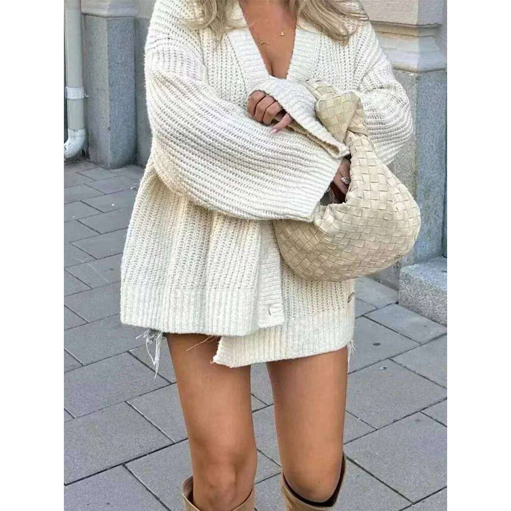 Foridol V-neck Oversize Beige Autumn Winter Women Knitted Long Sleeves Cozy Femme Casual Cardigans Sueter Mujer Loose Sweater