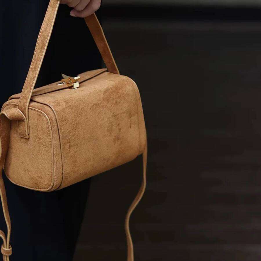 Vintage Suede Box Shoulder For Women Cover Small Square Crossbody Bag Classic Solid Color Underarm Bags Design Totes