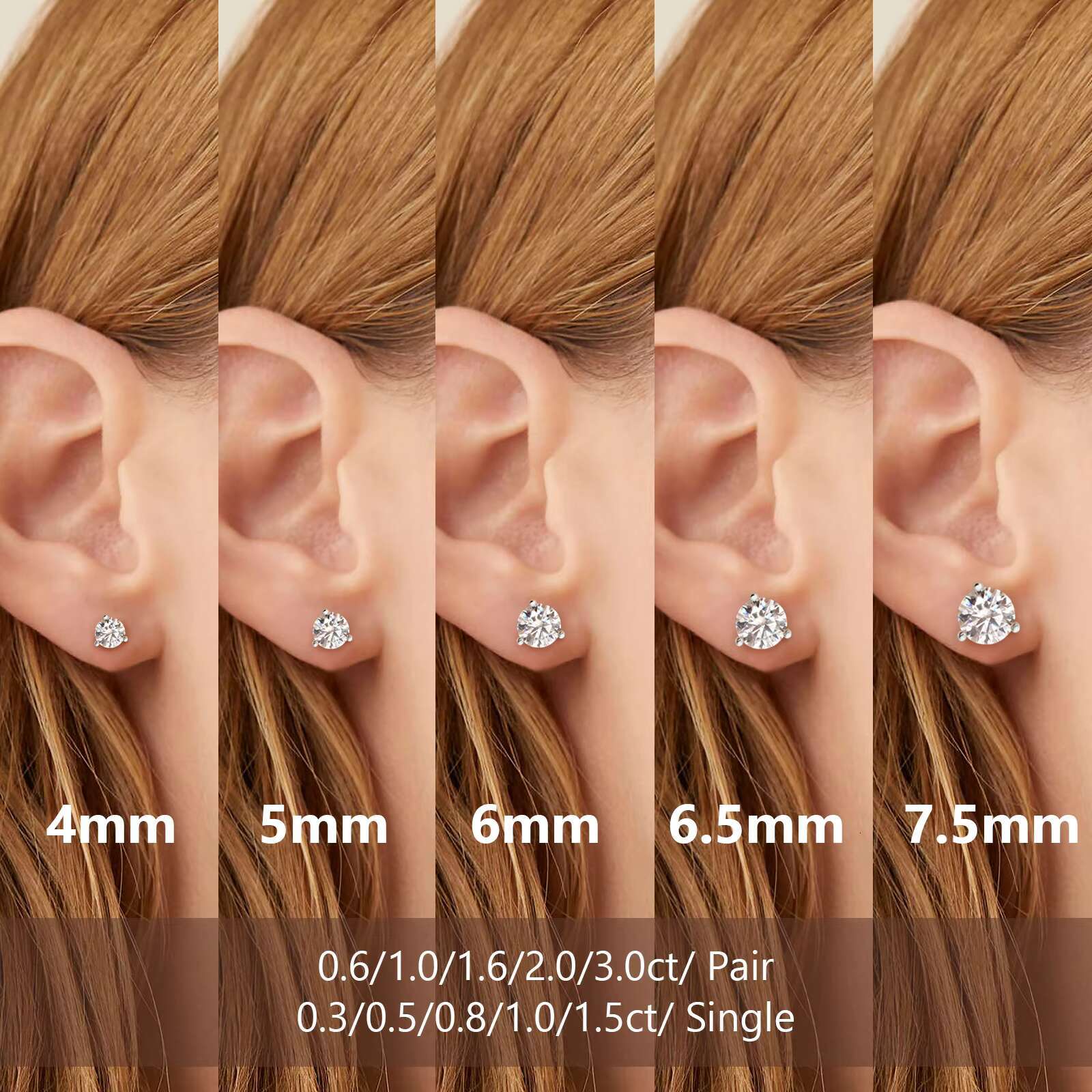 Moissanite Stud Earrings Girls 925 Sterling Silver Round Cut Lab Grown Diamond Mossanite Women Men White Gold Plated Ear Studs