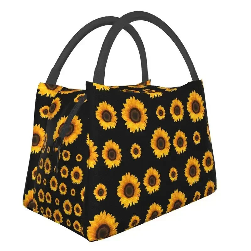 Sunflower Pattern With Cute Bees Lunch Boxes Women Floral Thermal Cooler Food Insulated Lunch Bag Travel Work Pinic Container 250624