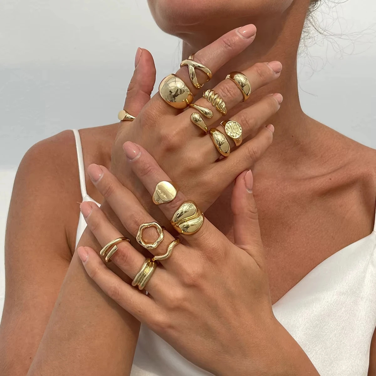 14pcs/set Vintage Metal Rings For Women Men Gift Fashion Punk Hip Hop Gold Silver Color Irregular Knuckle Joint Ring Set 250624