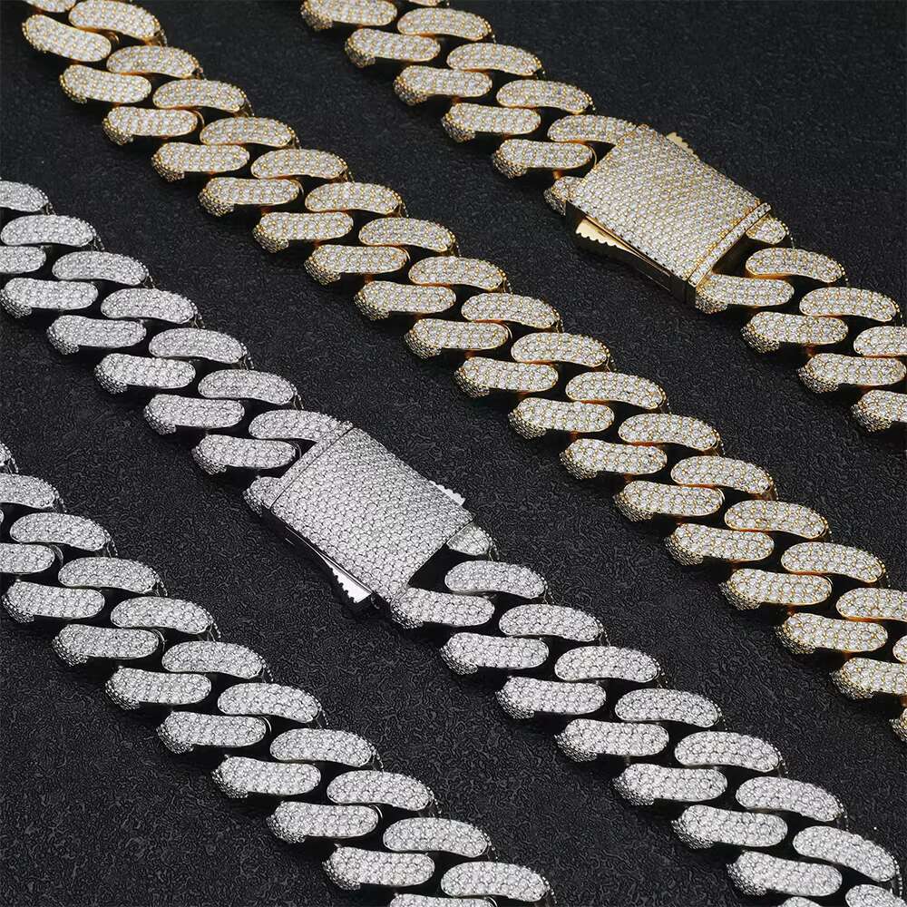 Most Popular Classic Design Hip Hop 18mm 925 Silver Vvs Moissanite Necklace Iced Out Cuban Link Chains for Men