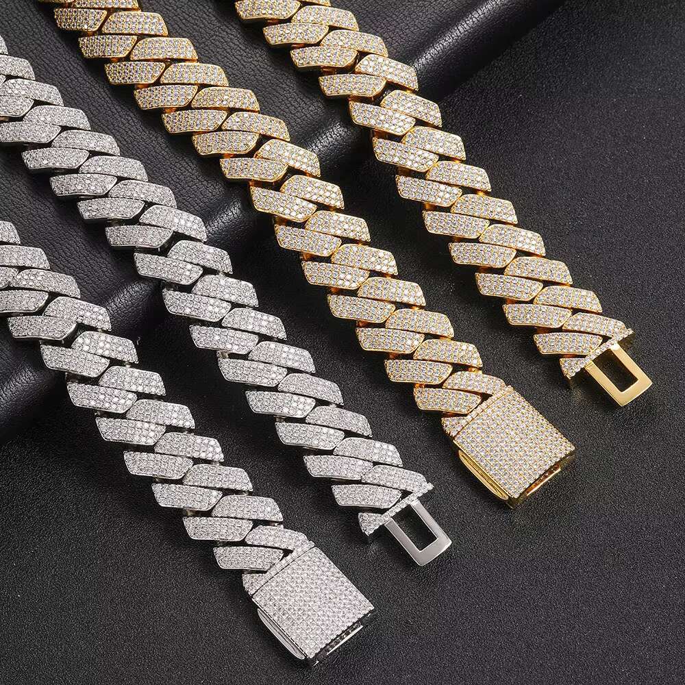 Wholesale Men Hip Hop Jewelry 20mm 3 Rows Gold Chunky Necklace Iced Out Cz Prong Cuban Link Chain Necklace Diamond Cuban Chain