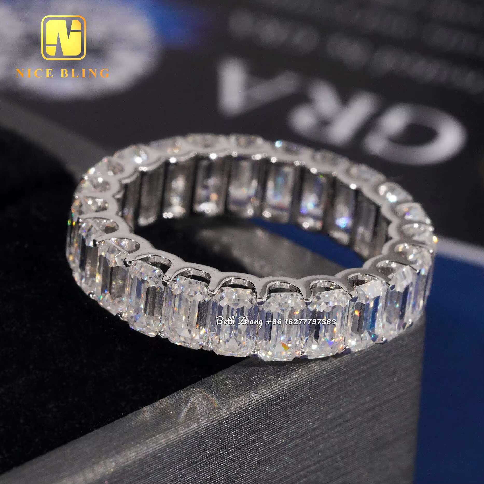 Luxury Emerald Moissanite Diamond Rings 925 Sterling Silver Engagement Ring Fashion Men Women Tennis Ring Wedding Bands