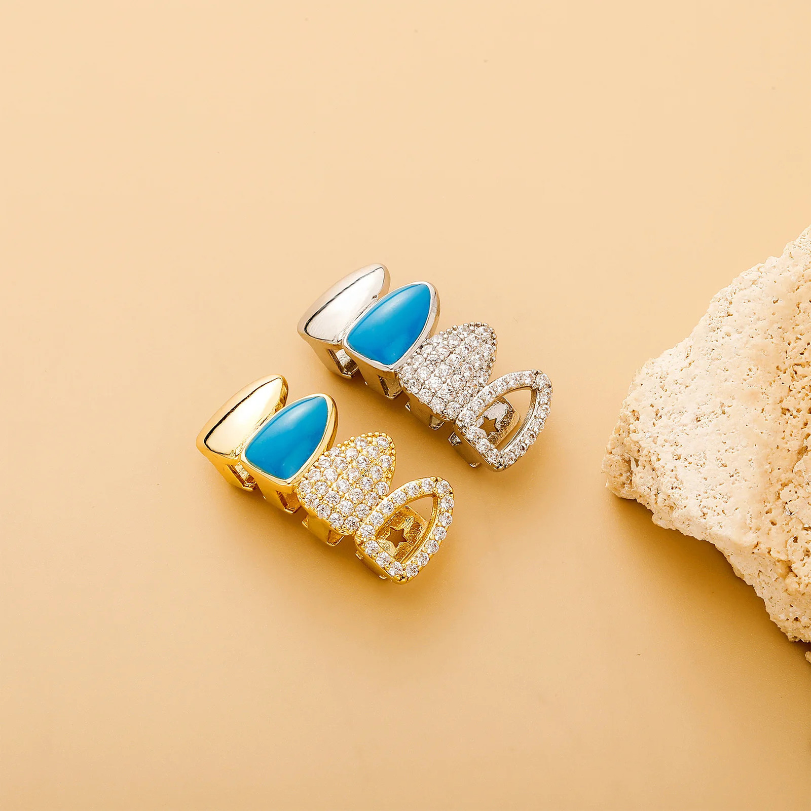 GUCY Hip Hop Full CZ Teeth Caps Bling Iced Out Cubic Zircon Micro Pave Charm Grills Set For Men Women Jewelry Gift 250606