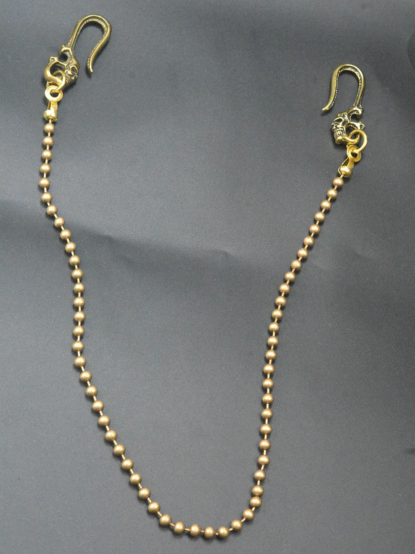 26 inches Gothic brass Punk biker wallet jean trousers 6mm large ball chain keychain double pirate skull belt hook EDC Gift 250625