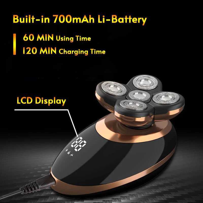 5 In 1 Electric Shaver for Men Bald Head Hair Clipper Nose Trimmer Floating 5 Blade Heads Shaving Beard Knife Rechargeable Razor W250625