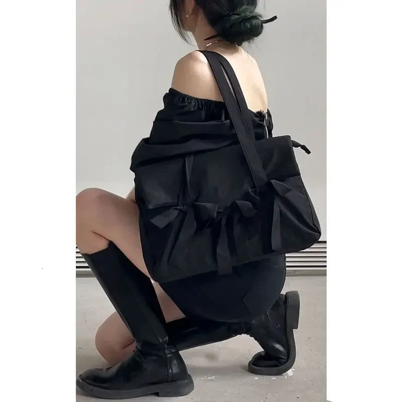 Black Laptop Bag for 15.6 Women Fashion Laptop Shoulder Bags Bow Tie Vintage Look Bags for Korea french style 250624