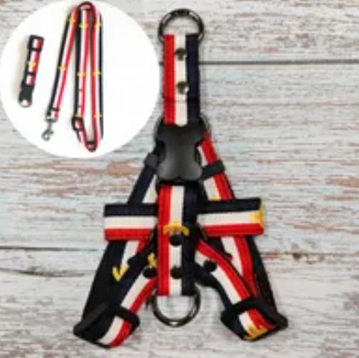 Nylon Dog Collars Leashes Set Designer Dog Leash Harnesses Embroidery Bee Pet Collar and Pets Chain for Small Medium Large Dogs