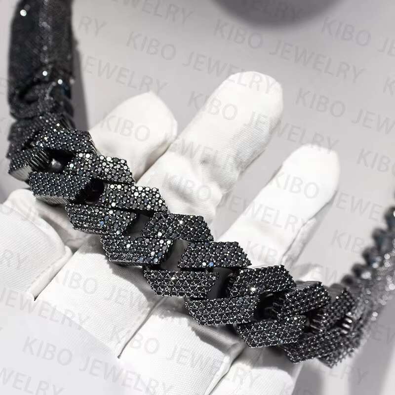 Hip Hop Necklace Black Gold Vvs Moissanite Diamond Iced Out Cuban Link Chain