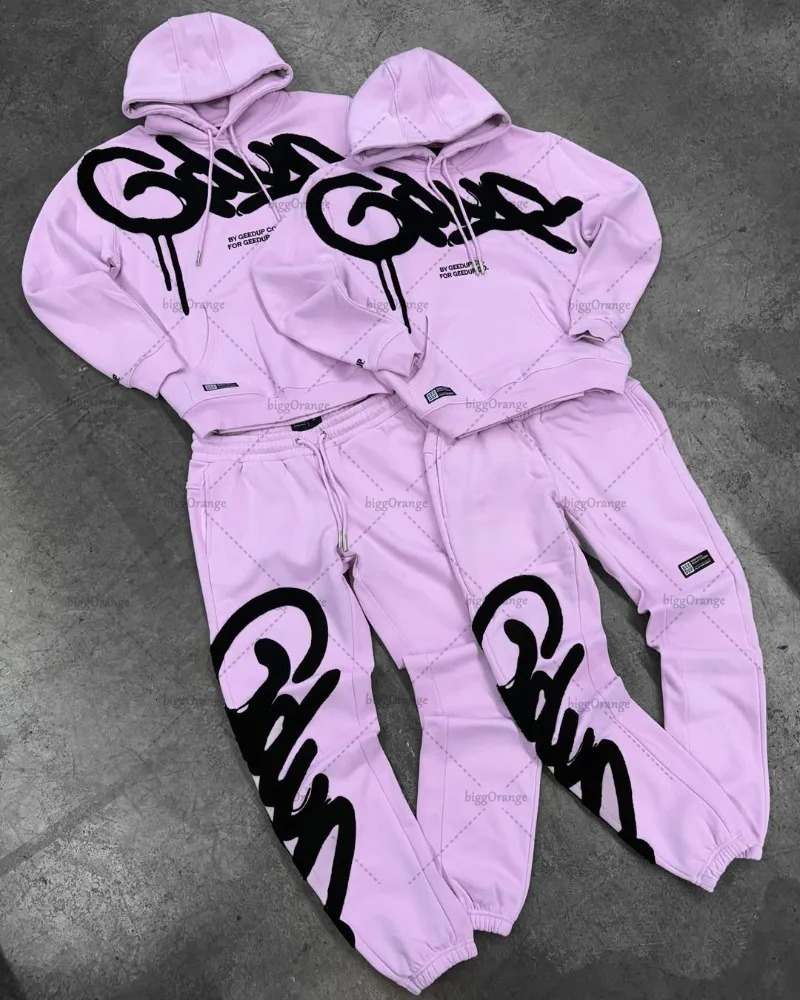 Black Purple Men Clothing Sports Set American Letter Oversized Hoodies Street Hip Hop Retro Loose Sport Pants 250616