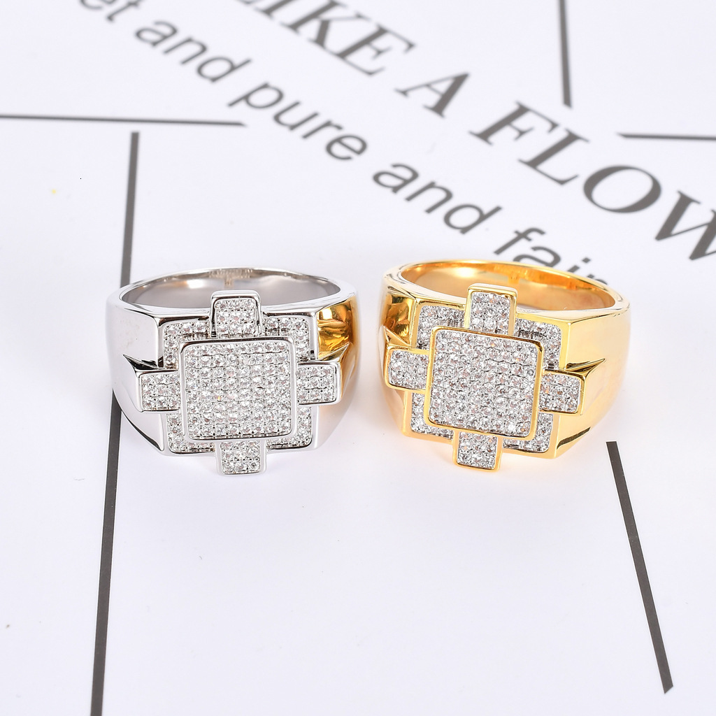 New Hip Hop Couple Rings Moissanite Creative Geometric Diamond Studded Trendy Fashion Rings Pass the Diamond Tester