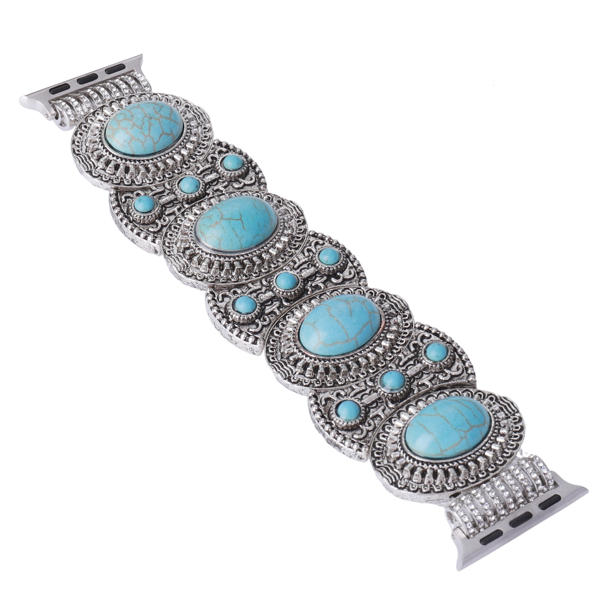 Luxury Fashion Jewelry Watch Chain with Turquoise Stone for Apple iWatch 41mm 45mm Straps