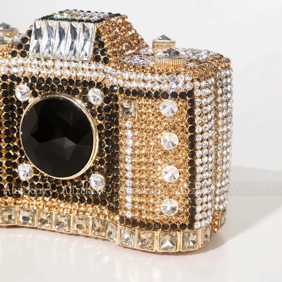 Camera Shaped Diamond Evening Clutch Bags New Boutique Novelty Metallic Rhinestone Purses And Handbags Bridal Wedding Party M250625