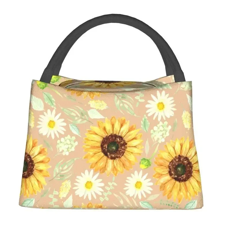 Sunflowers And Daisies Insulated Lunch Bags for Floral Flower Portable Cooler Thermal Food Lunch Box Outdoor Camping Travel 250624