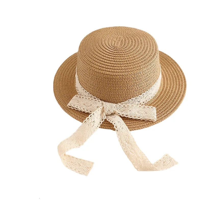 Cute Bow Lace Girls Straw Hat Spring Summer Breathable Sunshade Kids Sun Hat Outdoor Travel UV Protection Children Panama Cap 250624