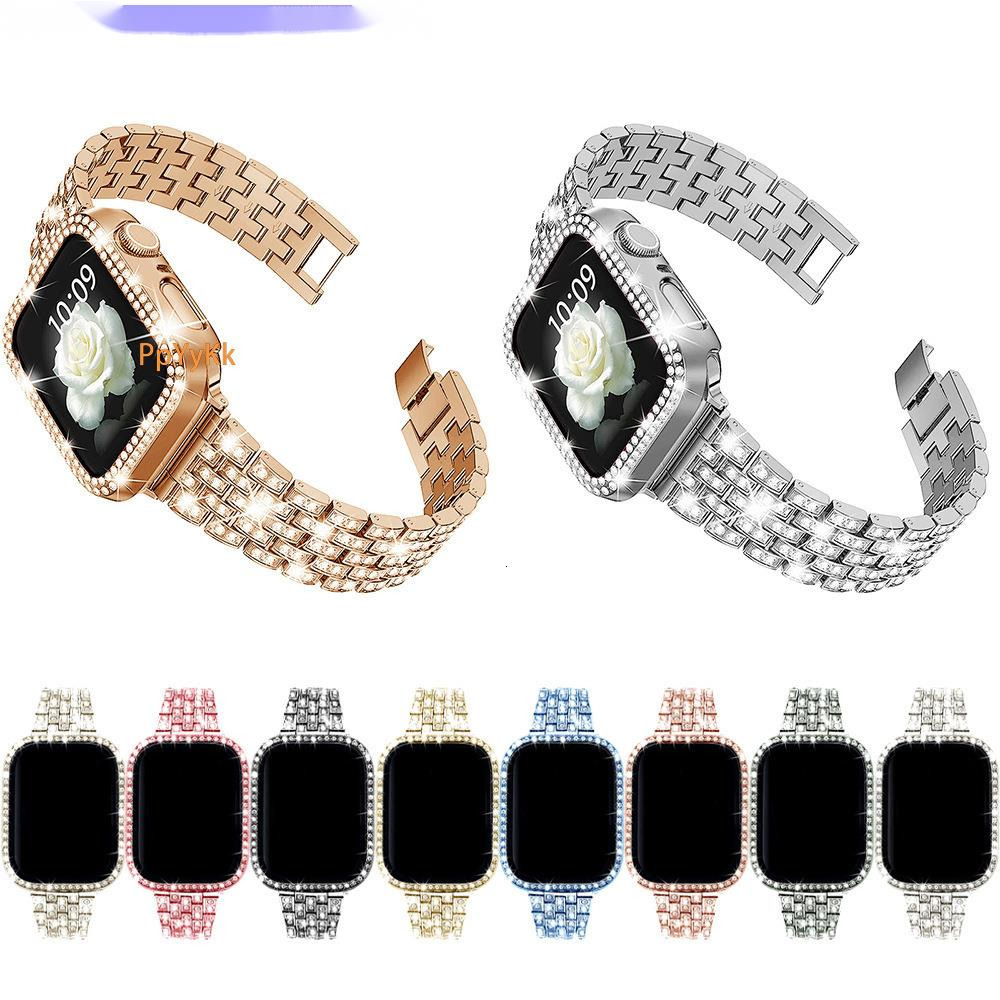 Luxury Premium Five-Link Full Rhinestone Stainless Steel iWatch Band Designer Elegant Metal Strap for iWatch Smart Series 1-9 Glamorous Bling Accessor
