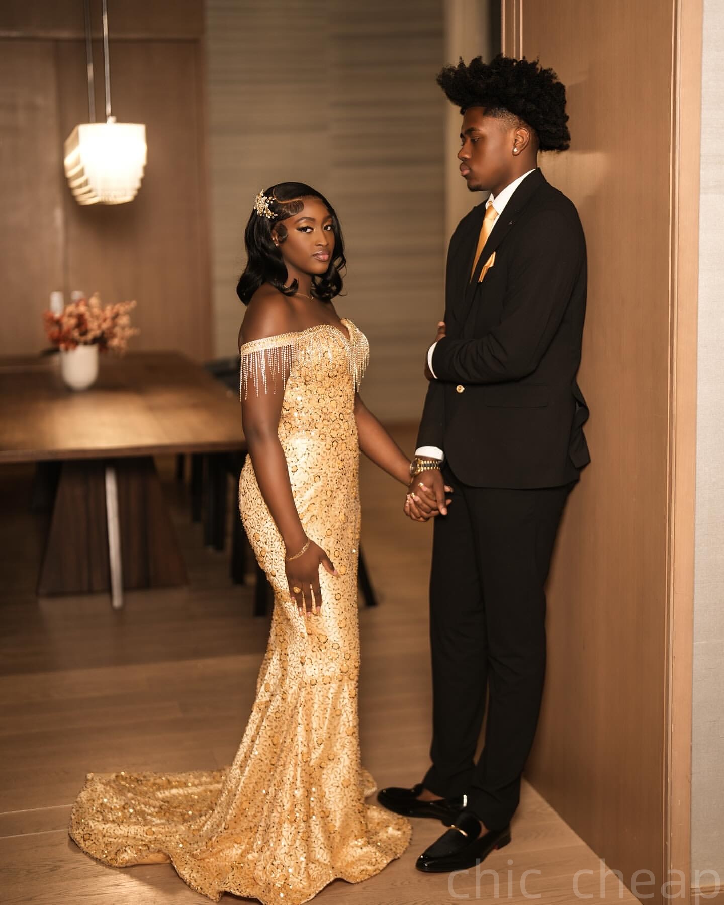 Gold Mermaid Prom Dresses 2025 Tassels Sequined Lace Sparkly Evening Formal Party Second Birthday Engagement Gowns Plus Size Dress For Special Occasio